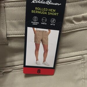NWT Eddie Bauer Bermuda Short Rolled Hem Tan size 8, 10
